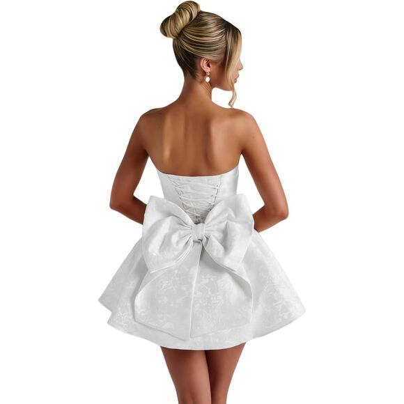 Satin Homecoming Dress with Bow Elegant Strapless Mini Dress, Large, 7F-184D002 - Picture 3 of 5